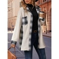 thumbnail image 6 of Shackets for Women Fleece Button Down Plaid Long Coat Lapel Hooded Fleece Lined Jacket Fashion Color Block Tops White M, 6 of 8
