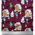 thumbnail image 1 of Soimoi Purple Rayon Fabric Snowman,House & Tree Christmas Print Sewing Fabric Yard 56 Inch Wide, 1 of 3