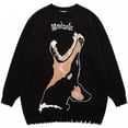 thumbnail image 1 of Suéter de gran tamaño para hombre y mujer, suéter de punto vintage con grafiti de chica de anime Harajuku 2024, jersey de algodón unisex para invierno, ropa de calle, 1 of 2