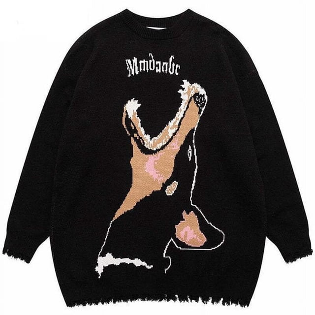 Suéter de gran tamaño para hombre y mujer, suéter de punto vintage con grafiti de chica de anime Harajuku 2024, jersey de algodón unisex para invierno, ropa de calle