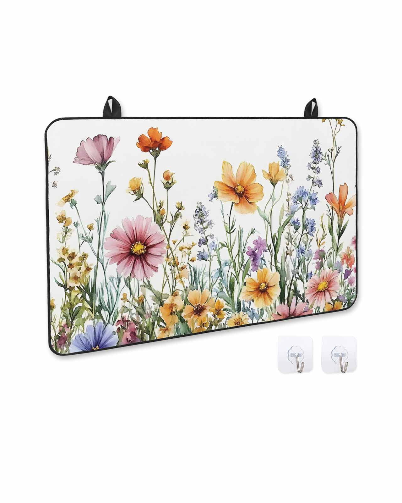 nqOlkjepod Large Induction Cooktop Protector Mat 24"x21", Spring Floral Stove Top Covers for Electric Stove, Yellow Pink Flowers Watercolor Farmhouse Stove Burner Cover Mats, Glass Top Stove Cover