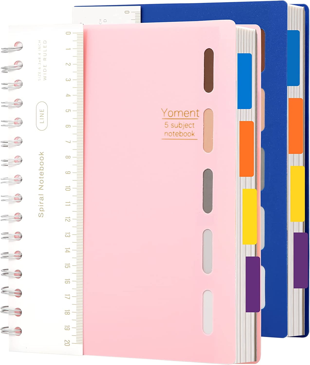2 Pack 5 Subject Notebook Spiral Bound Journal Wide Ruled 7"x 8.5