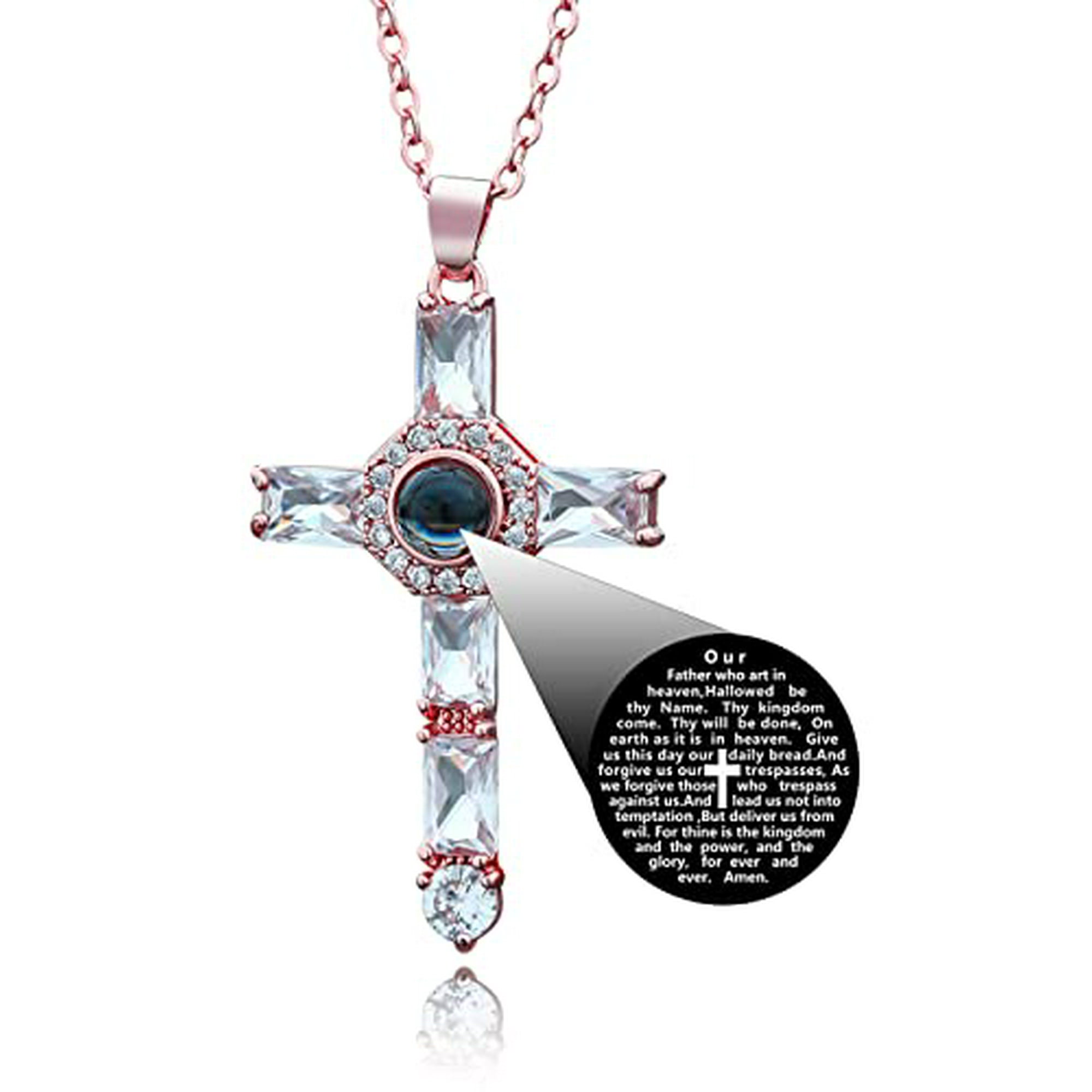 Cross necklace with our father prayer inside shops