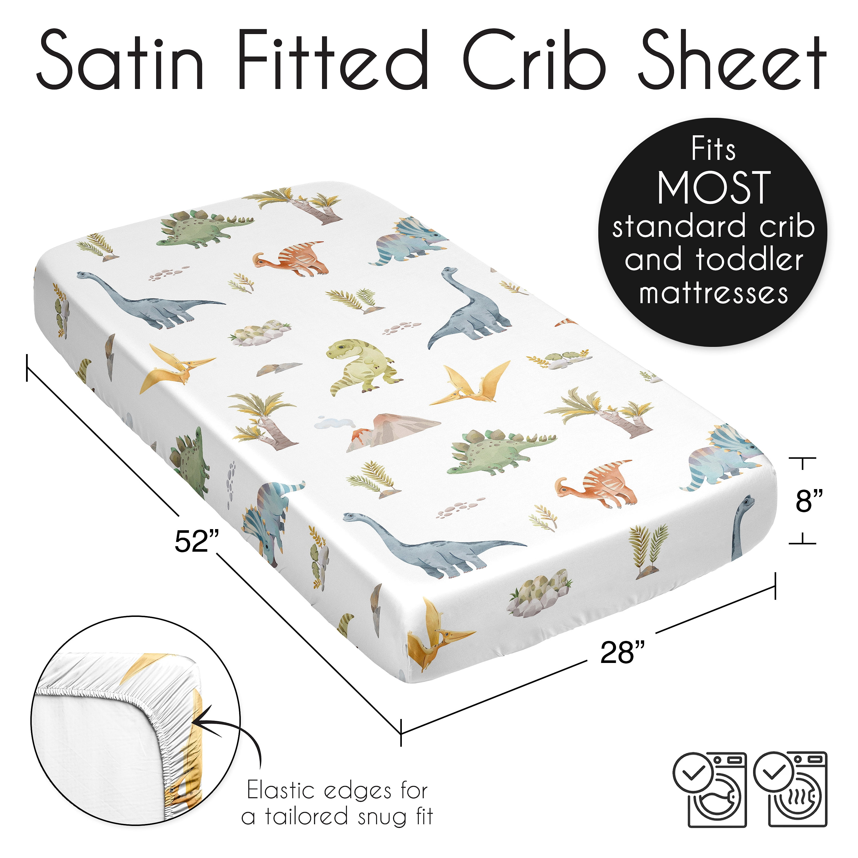Sweet Jojo Designs Watercolor Dinosaur Dino Boy Satin Fitted Crib Sheet