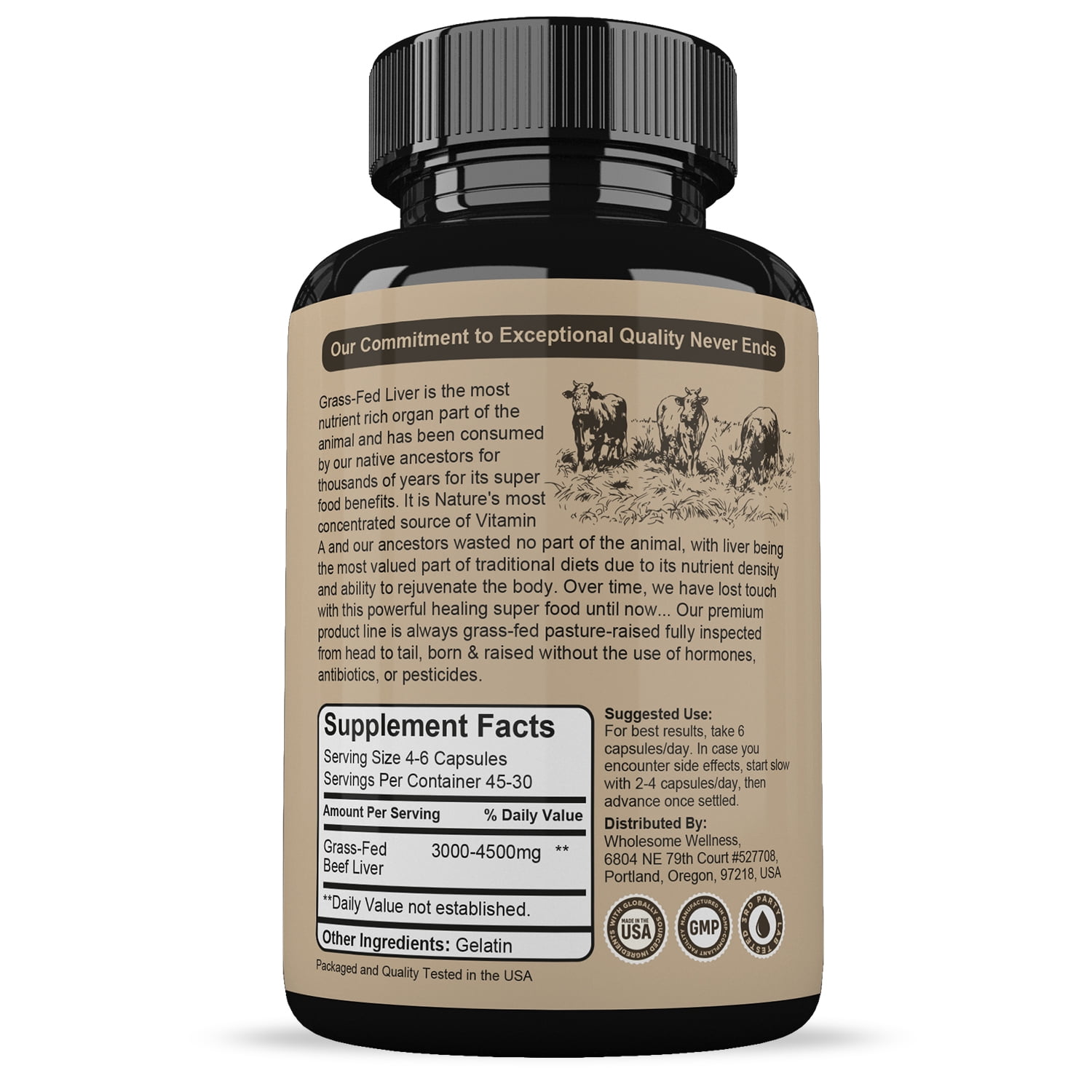 Beef Liver Capsules (180 Pills, 750mg Each)