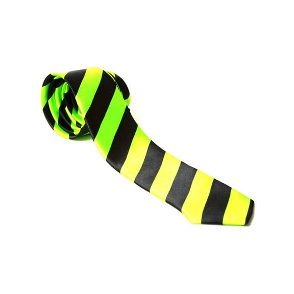 Trendy Skinny Tie - Black Lime Diagonal Stripes