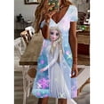 thumbnail image 2 of Vestido de manga corta con escote en V, estilo casual de calle, ropa de mujer, vestido de princesa Elsa de Disney Frozen, estampado para mujer, 2 of 5