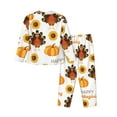 thumbnail image 2 of Kll Happy Thanksgiving Day Print Women'S Long Sleeve Pajamas With Pants Sleepwear Loungewear 2 Set-Small, 2 of 9