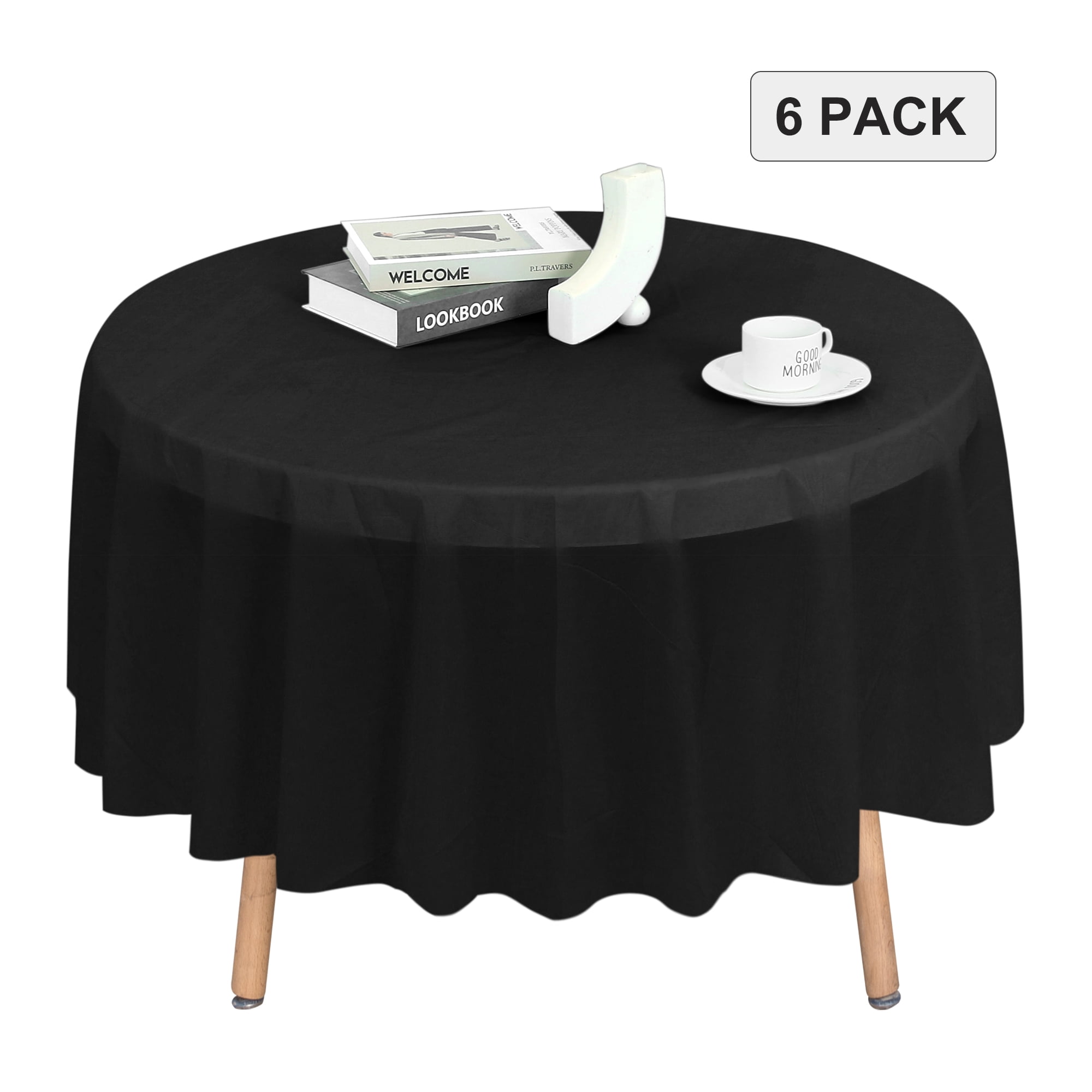 LUSHVIDA 6 Pack Disposable Plastic Table Cloth Round Decorative Table ...