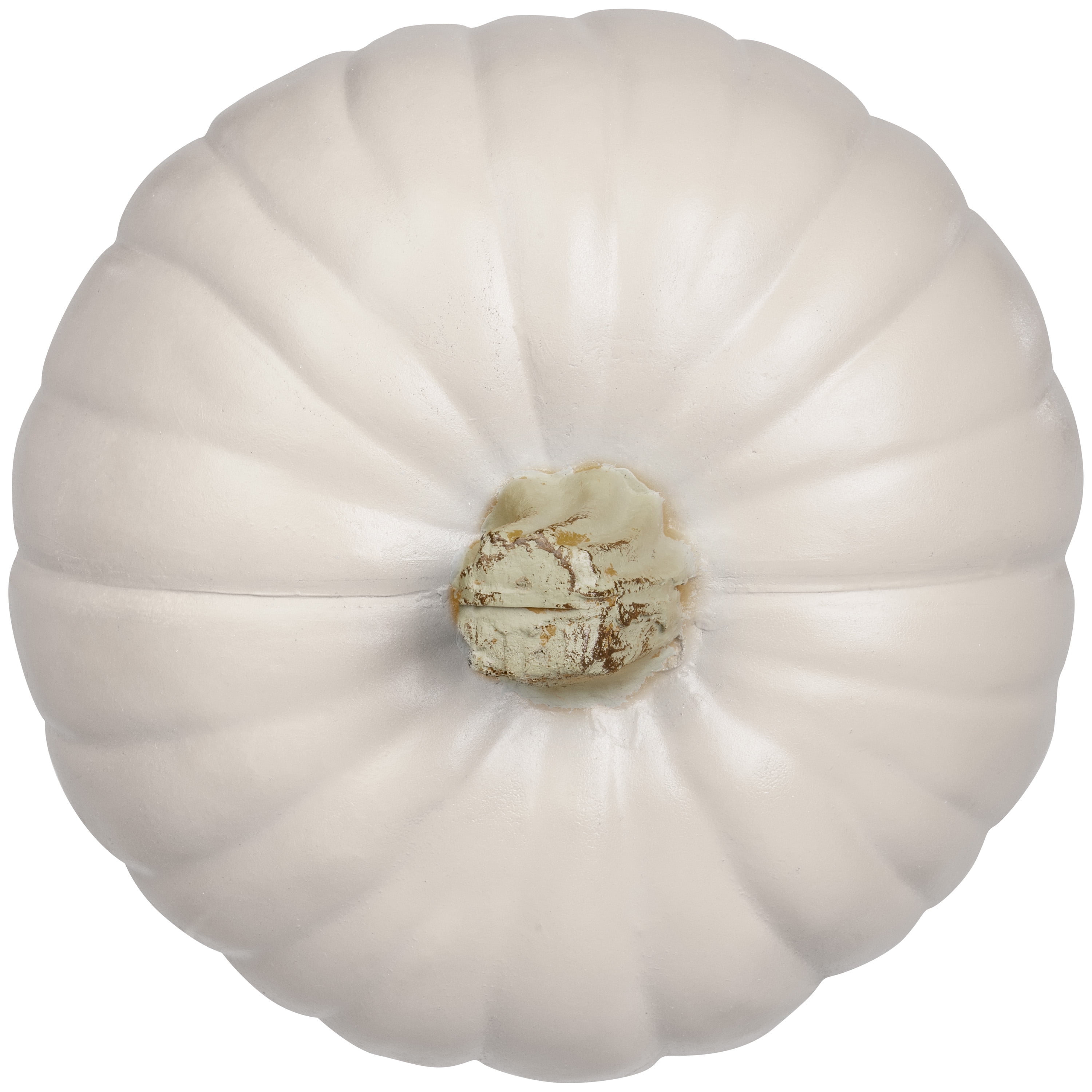 9-Inch Molded Cream White Craft Pumpkin with Gold Natural Stem for Outdoor Decor