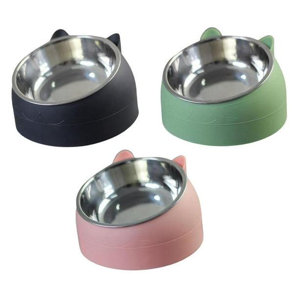 Alimentador para Animales de 3 Unidades, Plato Individual para Perros y Gatos verde y rosa y negro