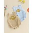 thumbnail image 3 of BemeyourBBs Baby Boy Romper Football Embroidery Stripe Print Round Neck Jumpsuit, 3 of 9