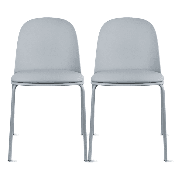 Set of 2 Stackable Dining Kitchen Chairs Plastic Armless Side with Back Curved Round Shape Chrome Metal Legs Indoor Outdoor Patio