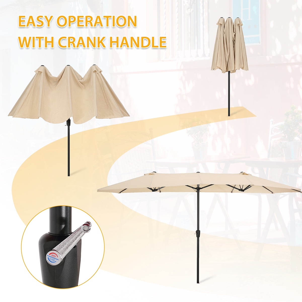 Private Jungle 15x9ft Large Double-Sided Rectangular Outdoor Twin Patio Market Umbrella w/Crank - tan Private Jungle 15x9ft Large Double-Sided Rectangular Outdoor Twin Patio Market Umbrella w/Crank - tan