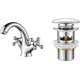 thumbnail image 1 of IBERGRIF M11052 Lucca, Grifo de Lavabo Retro, Mezclador de Baño Vintage, Cromo, Plata y Desagüe de Baño M20502, Desagüe de Lavabo Pop Up, Cromo, Plata, 1 of 5
