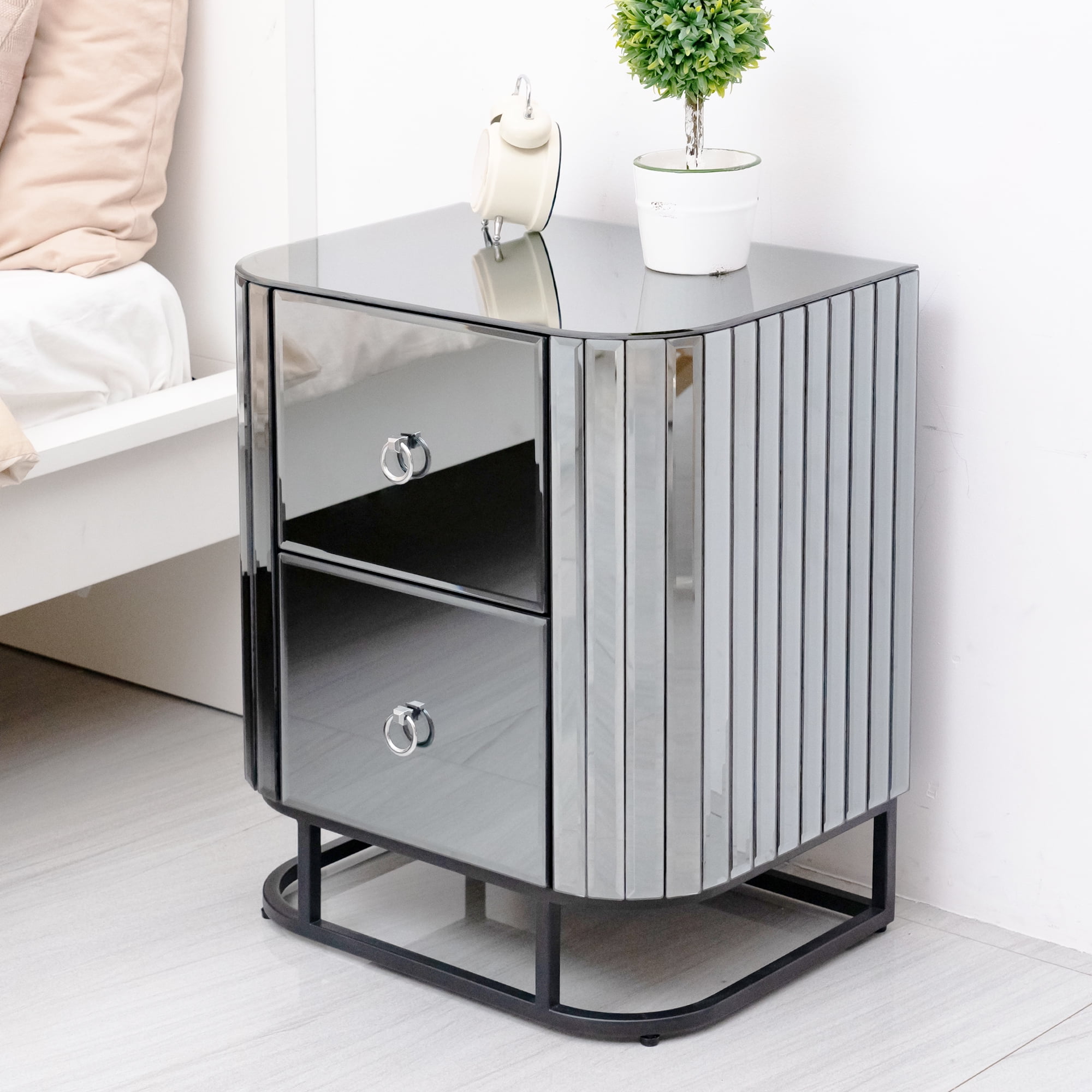 Buy KOSBON Mirrored Nightstand with Drawers, Modern 2Drawer Mirrored