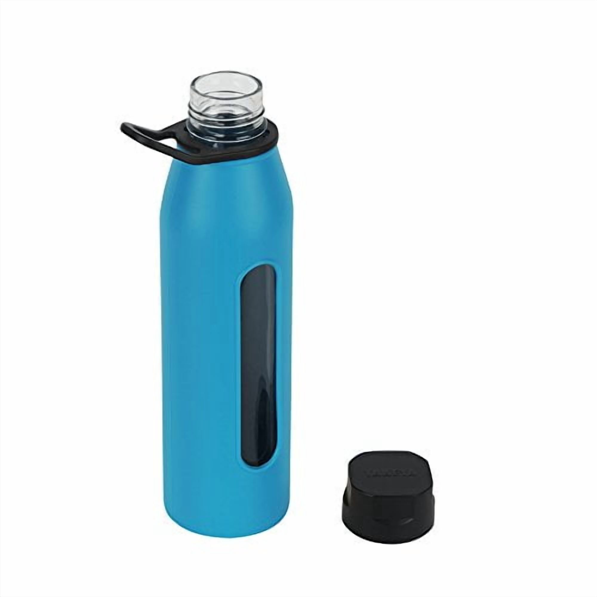 Takeya Classic Glass Water Bottle with Silicone Sleeve and Twist Cap, 22 Ounce, Cobalt