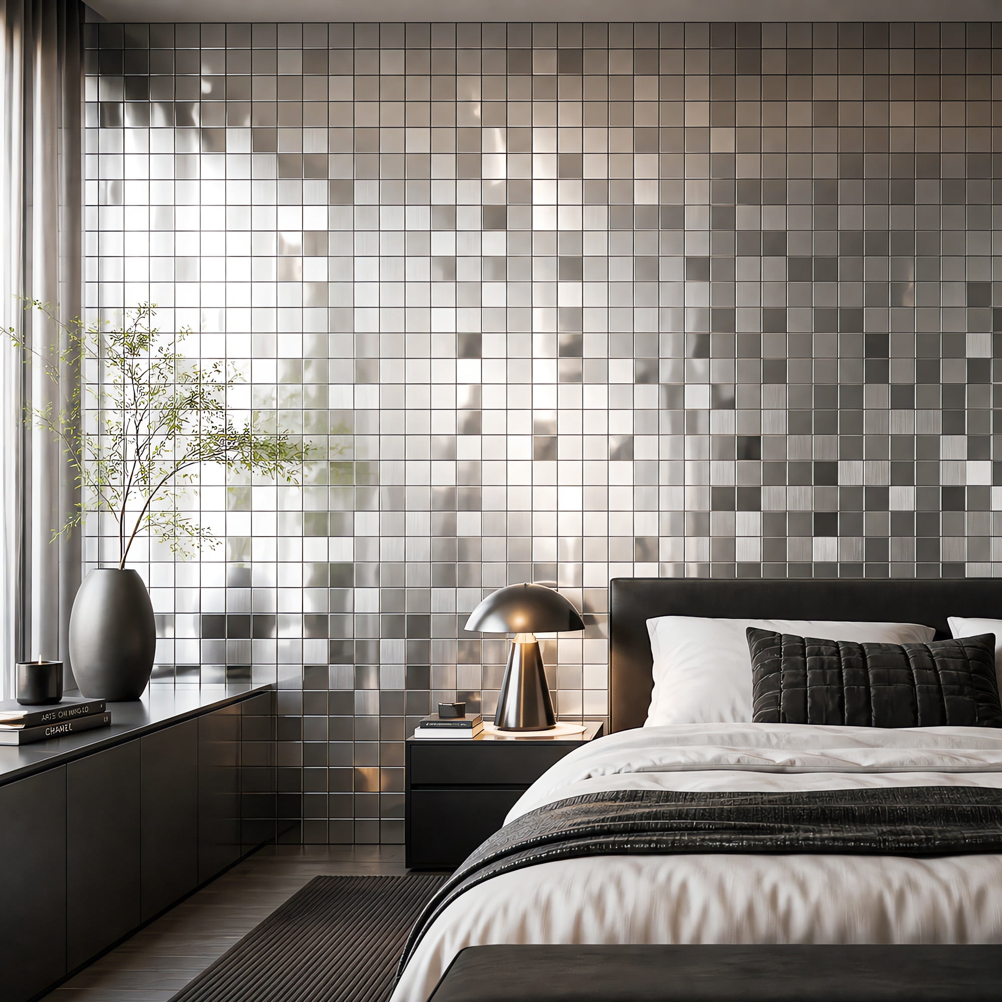 BEAUTYPEAK Modern Metal Wall Decor, 5PCS 12" x 12" 3D Textured Decorative Wall Panels, Silver
