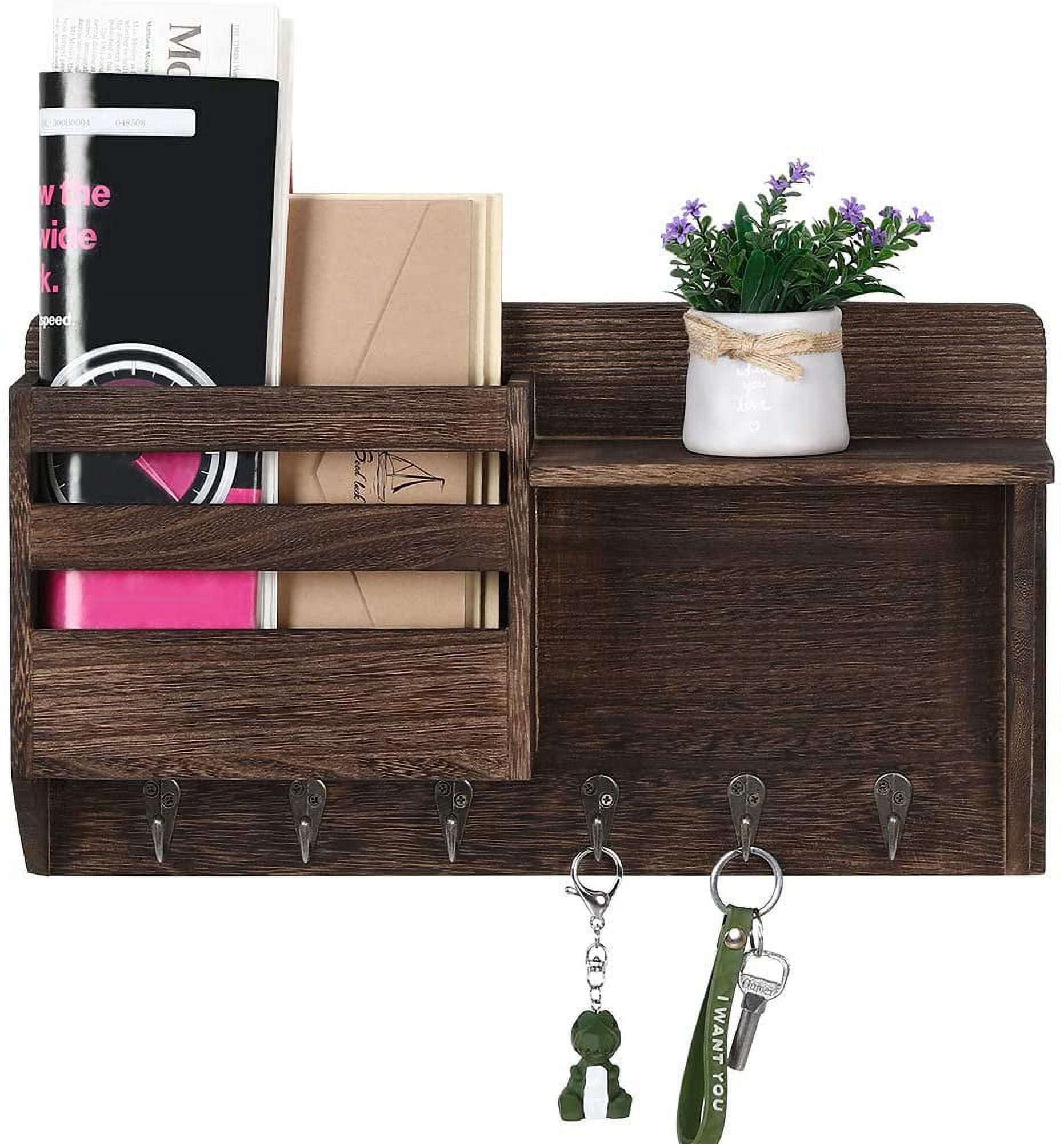 Oumilen Wall Mount Hanging Organizer with 6 Hooks, Brown