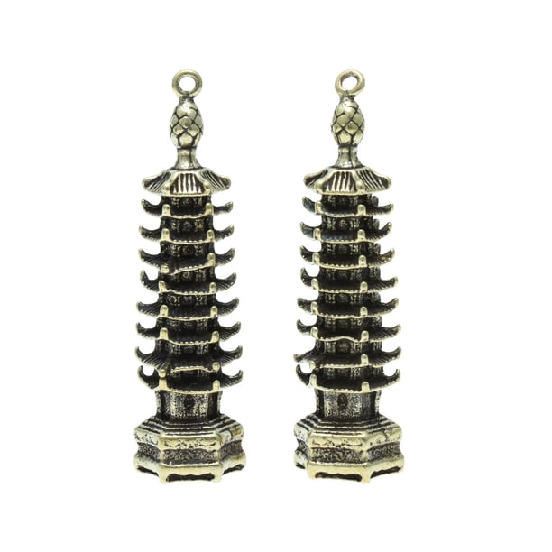 BRIGHTFUFU 2 piezas Llaveros de pagoda budista Llaveros de latón Colgantes Exquisitos adornos clave Decoraciones colgantes