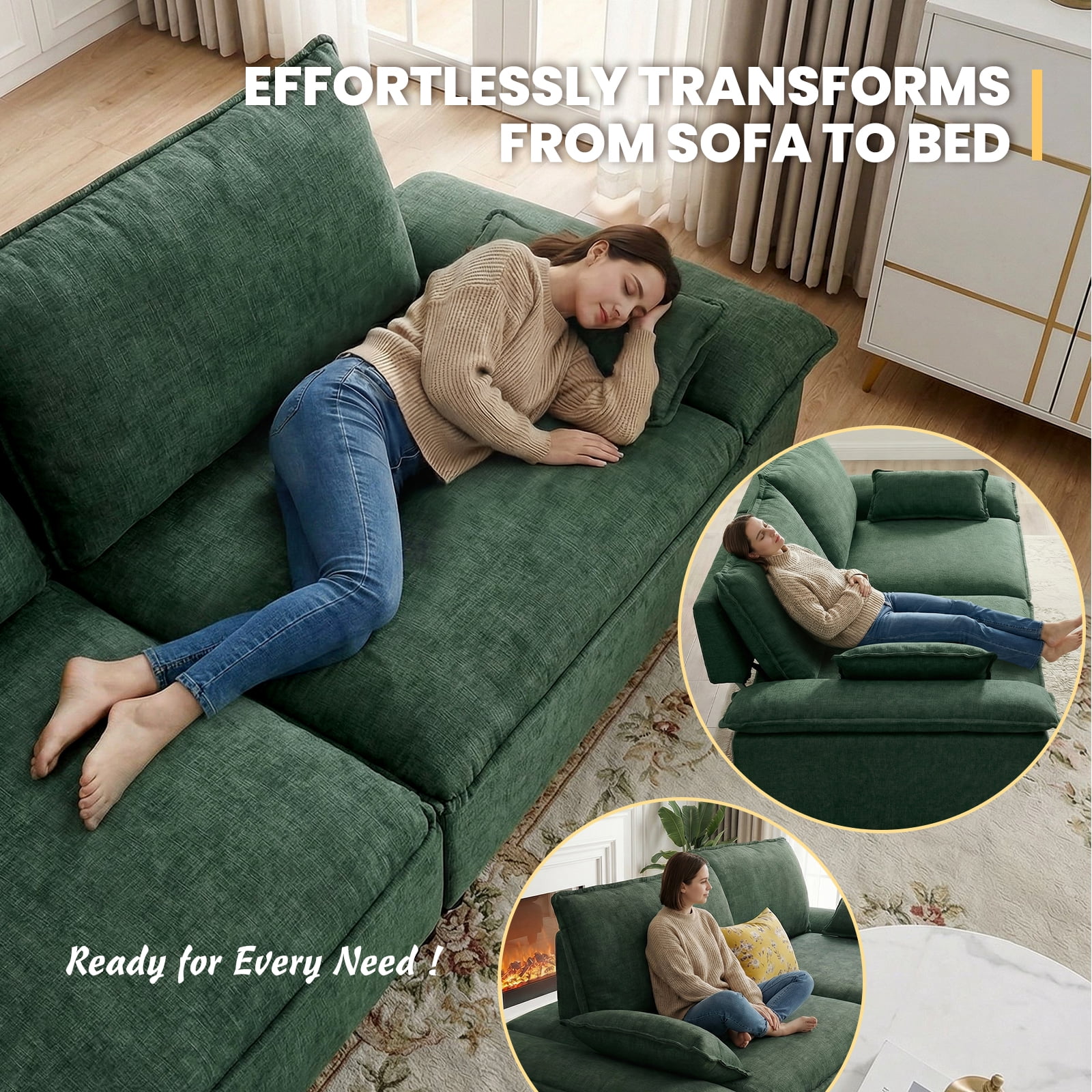 Advwin 114" Oversized Sectional Sofa, Luxury Sailboat Cloud Couch with Adjustable Backrest, Extra Deep Lounge Seating & Wide Arms for Modern Living Room, Dark Green