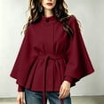 thumbnail image 2 of Women's Stand Collar Cape Coat Elegant Belted Wool Blend Jacket Loose Fit Outerwear for Fall Winter (XL, Red), 2 of 5