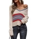 thumbnail image 1 of Color Bolck Suéter Tejido Cuello En V Manga Larga Casual Cómodo Simple Jersey Suéter Albaricoque S, 1 of 6