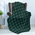 thumbnail image 4 of Ikat Soft Flannel Fleece Throw Blanket, Retro Style Floral Composition with Dotted Motifs Native Culture, Cozy Plush for Indoor and Outdoor Use, 60" x 80", Teal Black and White, by Ambesonne, 4 of 5