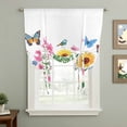 thumbnail image 2 of Country Watercolor Tie Up Curtain 54 Inches Long, Florals Sunflower Wildflowers Butterfly Balloon Style Kitchen Window Curtain Over Sink, Small Window Rod Pocket Curtain 42"x54", 2 of 9