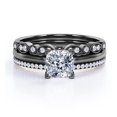 thumbnail image 1 of JeenMata Anillo Compromiso Solitario - Juego Anillos Boda Trío - Filigrana Art Déco Milgrain - Corte Cojín 2 Ct - Engaste Pavé 4 Puntas - Chapado Oro Negro 18K sobre Plata, 1 of 6