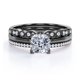 thumbnail image 1 of JeenMata Anillo Compromiso Solitario - Juego Anillos Boda Trío - Filigrana Art Déco Milgrain - Corte Cojín 2 Ct - Engaste Pavé 4 Puntas - Chapado Oro Negro 18K sobre Plata, 1 of 6