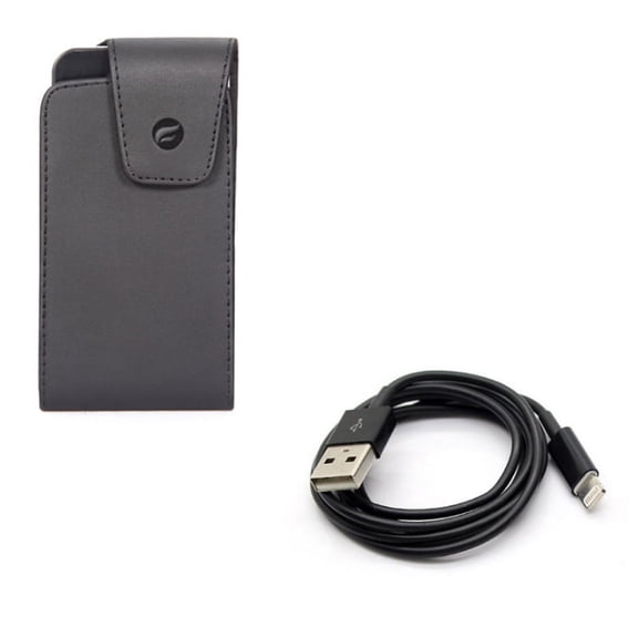 Case Belt Clip w 6ft USB Cable for iPhone 8/7/6S/6 - Leather Swivel Holster Vertical Cover, Charger Cord Power Wire Long Sync for iPhone 8/7/6S/6 Models