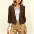 thumbnail image 4 of ClodeEU Women's Lapel Single Button 3/4 Sleeve Cropped Blazer,Lightweight Casual Work Jacket Coffee,Women's Plus XXXL, 4 of 8