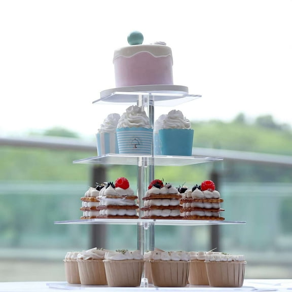 Efavormart 12" Heavy Duty Acrylic Square 4-Tier Cake Stand, Dessert Display Cupcake Holder