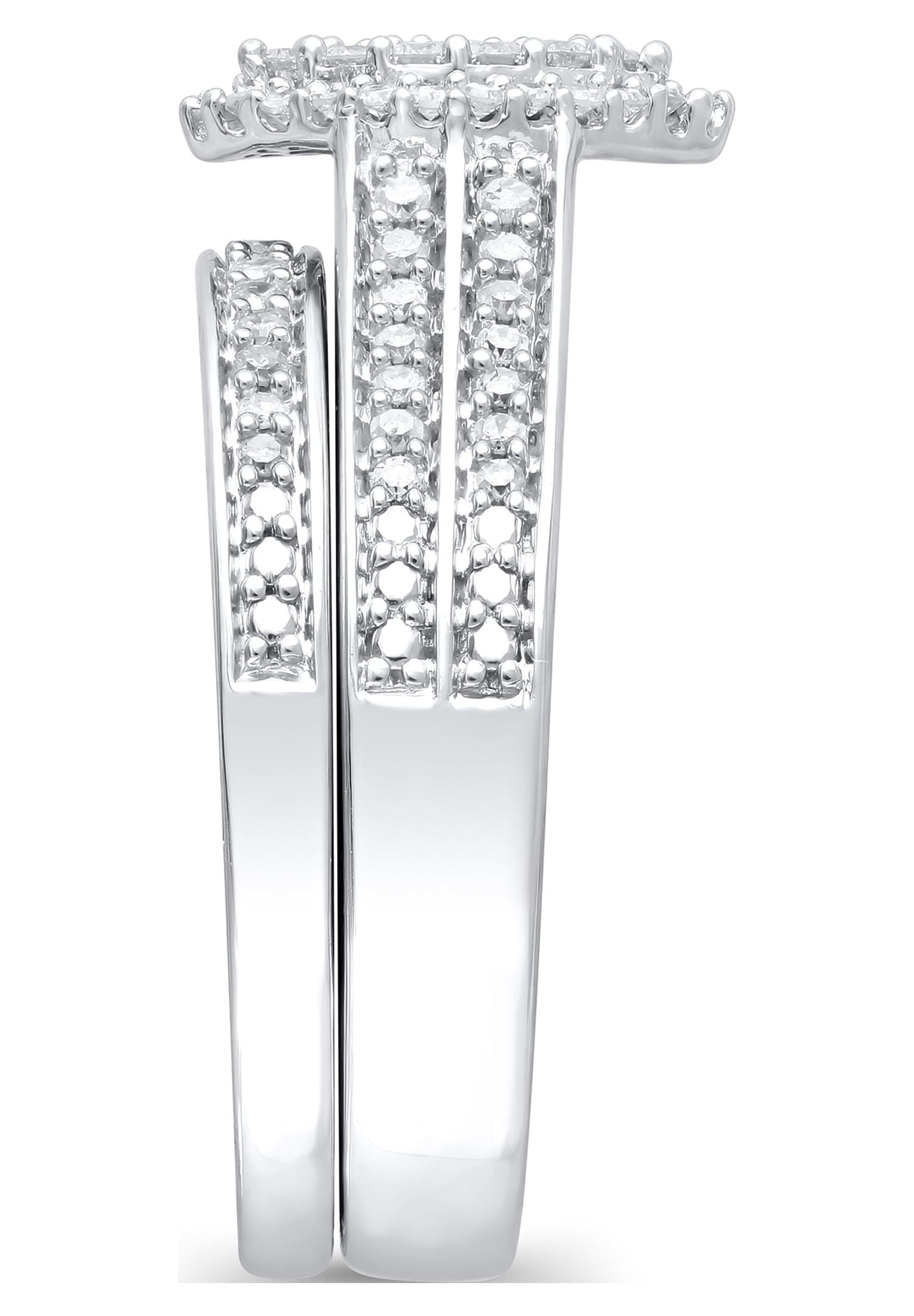 1/2 Carat T.W. (I3 clarity, J-K color) Forever Bride Marquise Shaped Halo Diamond Composite Bridal set in Sterling Silver, Size 9