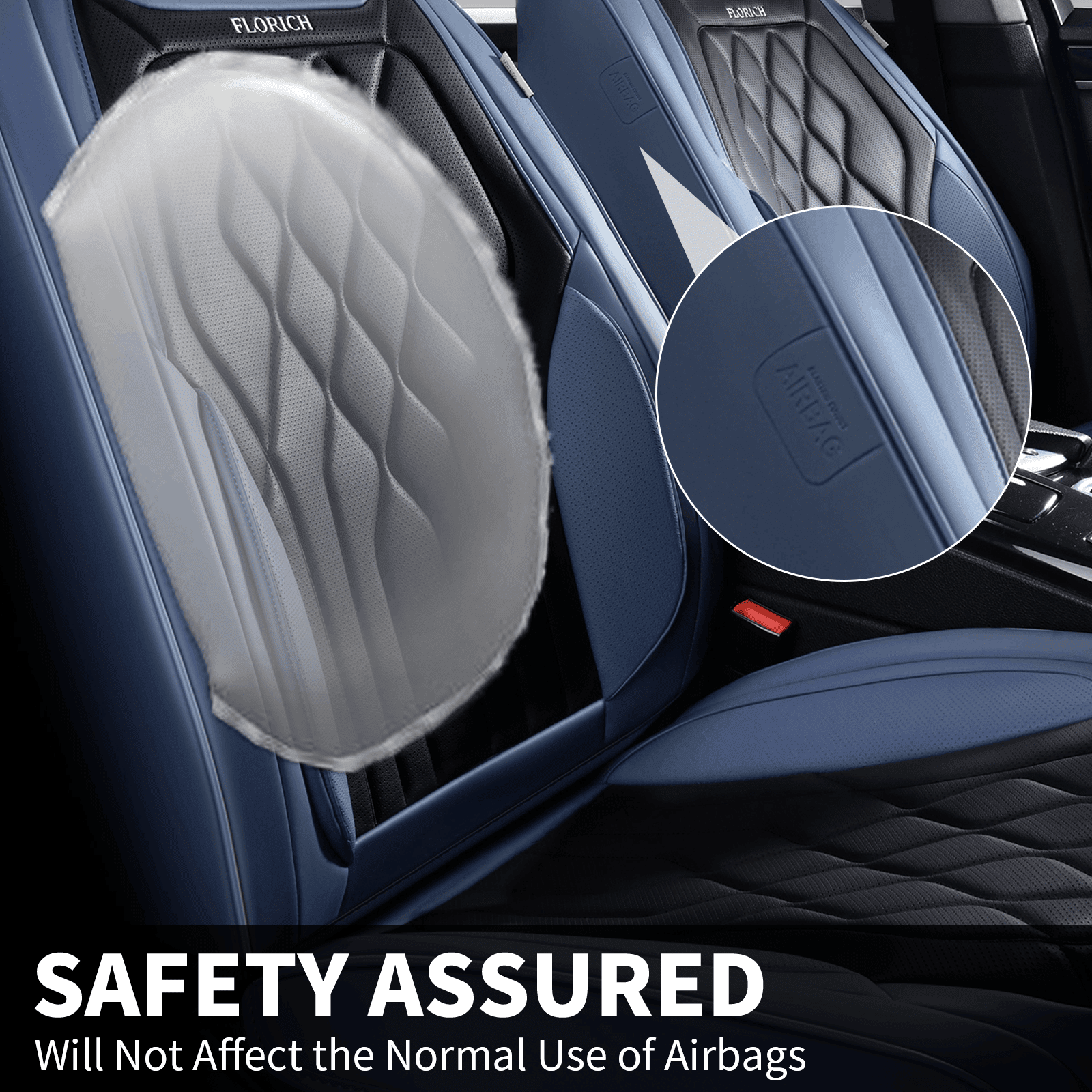 FLORICH Car Seat Covers Full Set, Waterproof Faux Leather Seat Protectors, Automotive Interior Cushions Universal Fit for Most Cars Suv Trucks, Black & Blue