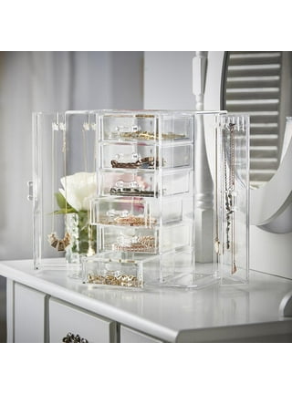 Acrylic Clear Jewelry Organizer Box 3 Drawers, Velvet Jewelry Storage,  Earring Rings Necklaces Bracelets Storage Display Case Gift for Women, Girls