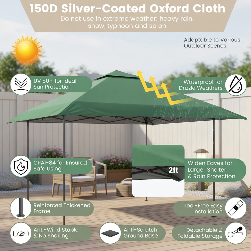 Resenkos 13 x 13 Feet Pop-Up Patio Canopy Tent with Shelter and Wheeled Bag-Gray, Outdoor Gazebo Wedding Party Tent Canopy Tent for Outside Party Waterproof Tent