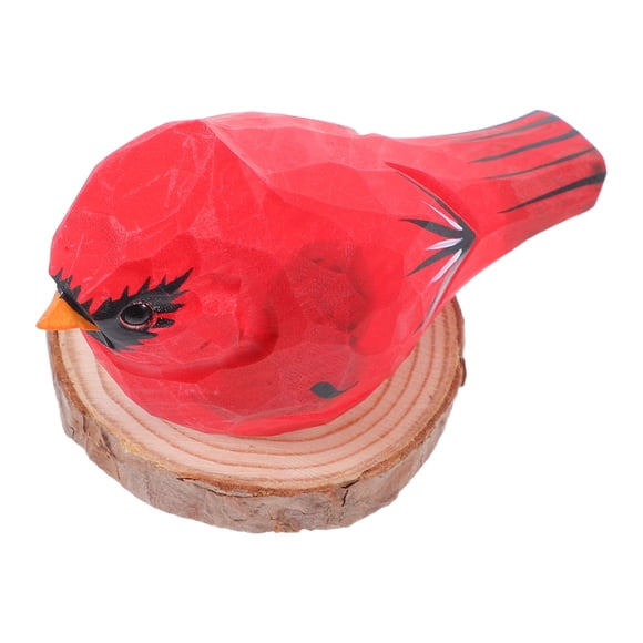 OULII Handcrafted Wooden Bird Figurine Red Style 1Pcs