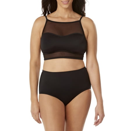 100 Degrees Women's Mesh Cropped High Neck Swimsuit