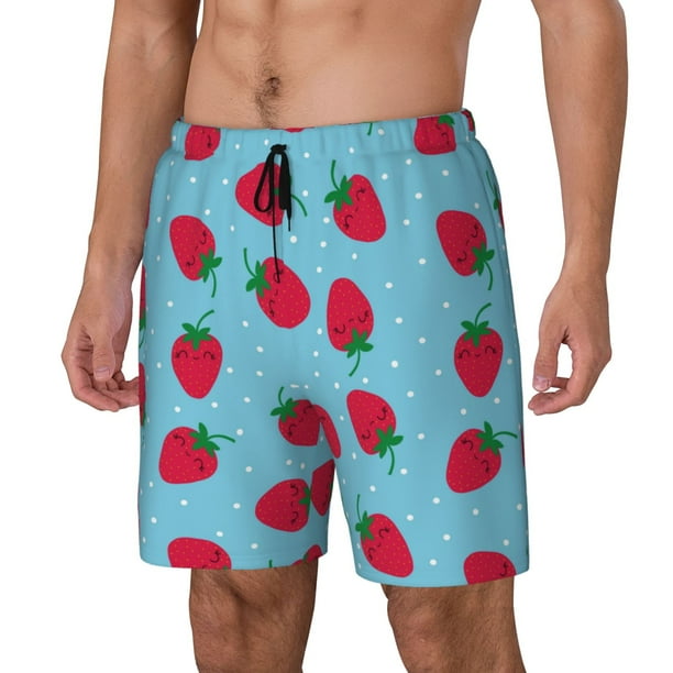 Balery Strawberries Bañador para hombre, shorts de playa de secado rápido con entrepierna y forro de compresión-Large