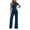 Blue, variant on Two Piece Sets for Women Mock Neck Slim Fit Short Sleeve Tops and Straight Leg Pants Ribbed Solid Casual Summer Fashion Business Work Sets