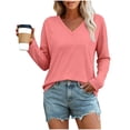 thumbnail image 2 of YuXingFu Tank Tops for Women V-Neck Pleated Ruffle Hem Long Sleeve for Casual Loose Fit Tees Tops Hot Pink L, 2 of 7