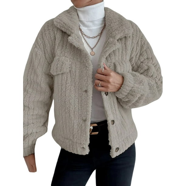 Txlixc Chaqueta de terciopelo de mujer con botones de manga larga para mantener caliente en invierno Txlixc moda