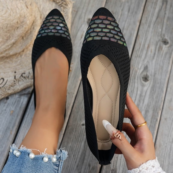 Viluyesy Womens Ballet Flats, Pointed Toe Slip-On Breathable Soft Sole Casual Flat Shoes Black US9.5