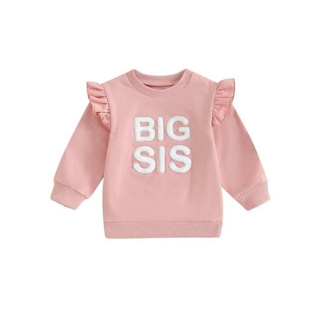 Fortune Big Sister Pullover Toddler Girl Sweatshirts Fuzzy Letter Embroidery Long Sleeve Crewneck Loose Fall Tops