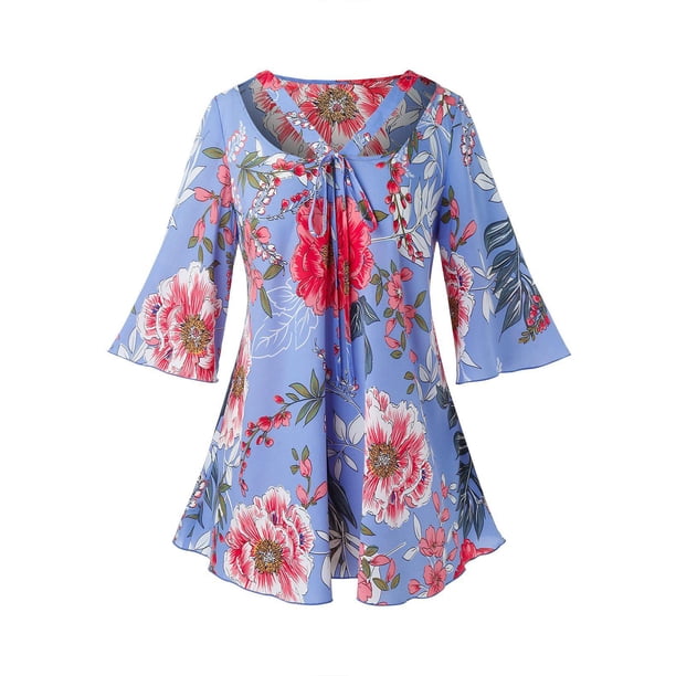 Más el tamaño de la impresión floral del recorte de la blusa Rosegal Blusas Tallas Grandes