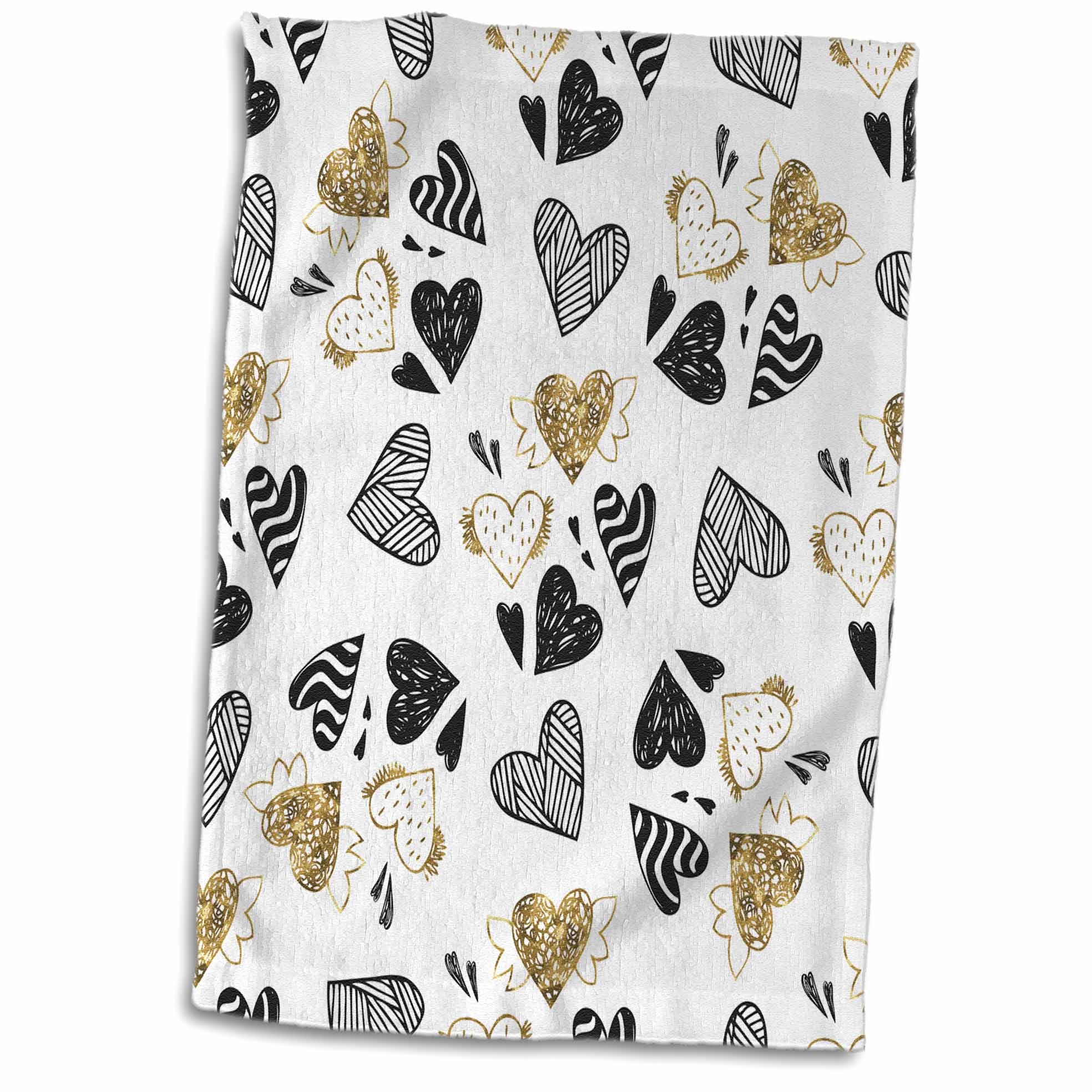 3dRose Image of Gold Hearts and Black Valentines Day Heart Pattern on