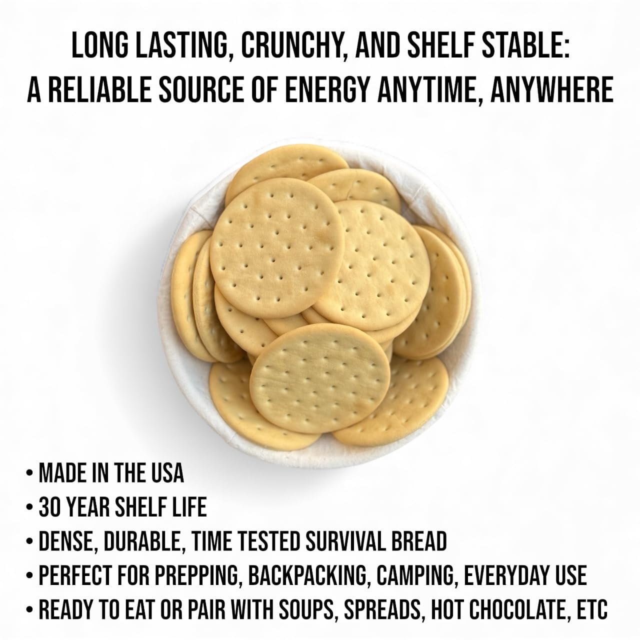 Military Surplus Hardtack Biscuits 6 Pack (#10 Cans) – 30+ Year Shelf Life Emergency Survival Food, 35 Crackers per Can, Long-Term Storage Camping & Prepper Food, Made in USA