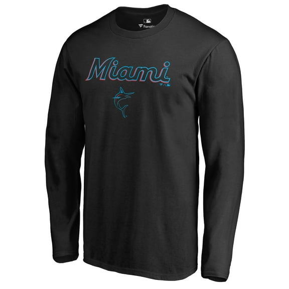 Men's Black Miami Marlins Team Lockup Long Sleeve T-Shirt
